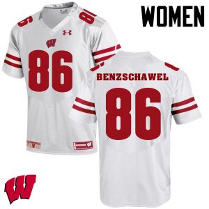 Women's Wisconsin Badgers NCAA #90 Luke Benzschawel White Authentic Under Armour Stitched College Football Jersey WE31I47ZY